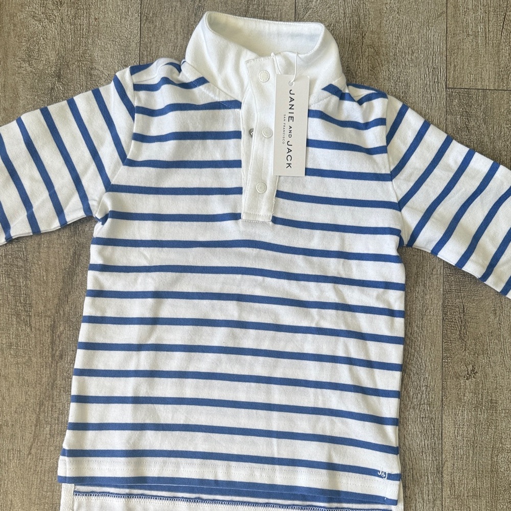 Janie and Jack Blue and Red Striped Polo Set - Picture 2 of 6